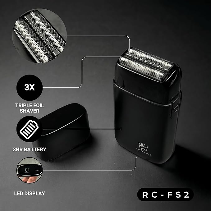 Royal Clips - Fade Kit 2.0 Foil Shaver- Professional Hair Shaver for Men- 3 Blade Design for Close Shave- Cordless & Rechargeable- Holiday Gift for Men, Fathers, Brothers & Barbers -LCD Screen (Black)