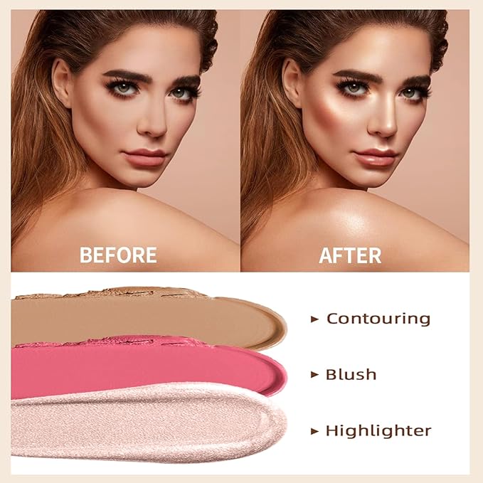 3 Pcs Cream Contour Stick Makeup Kit, Shades with Highlighter, Blush and Bronzer Contour Stick for Sculpt the Cheeks, Waterproof, Matte & Dewy Finish (Medium-Deep,#05+#06+#15)