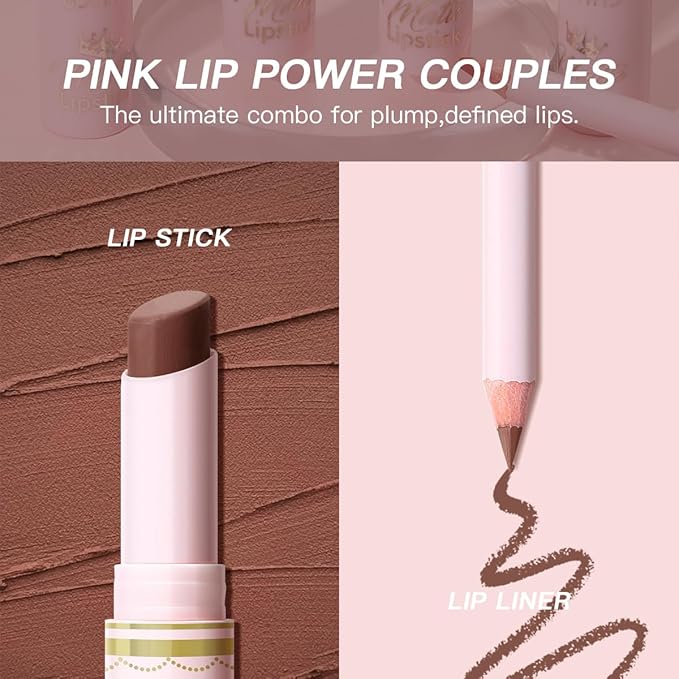 USHAS Lipstick and Lip Liner Combo Set 2 in 1 Waterproof Matte Lipstick pen for Women Lip liner Set Long Lasting with Makeup Set (S12, Pack of 1)