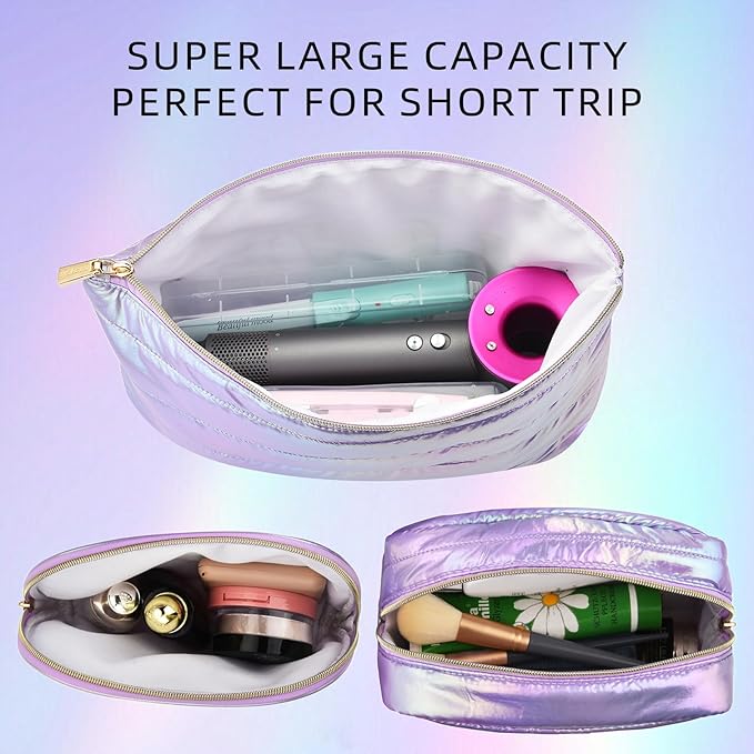 Hiroyuki 3pcs Iridescent Quilted Makeup Bag (ILOVEUMOM, purple)