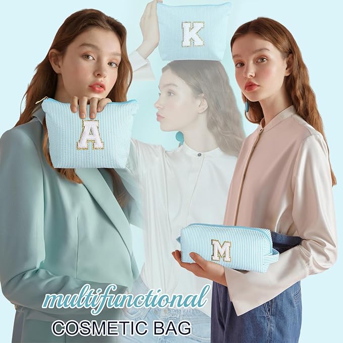 YOOLIFE Initial Makeup Bag for Women Girls - Skin Care for Teens 10-12 | Make Up Bag | Gifts for Women | Graduation Gifts | Mothers Day Gifts | Tween Girls Trendy Stuff Spring Break Essentials T