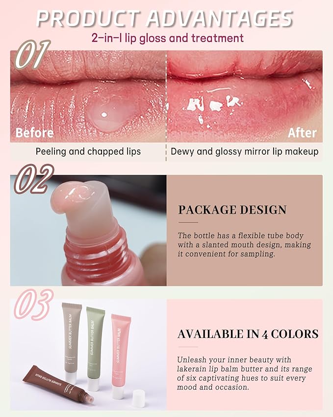 Hydrating Tint Lip Balm Summer Butter Kit, Mint Clear Sheer Beige Brown Pink Sugar Glossy Lip Gloss,Moisturizing Non-Sticky Jelly Lip Moisturizer,Glow Reviver Lip Care Oil,Gift for Women Girl-Set E
