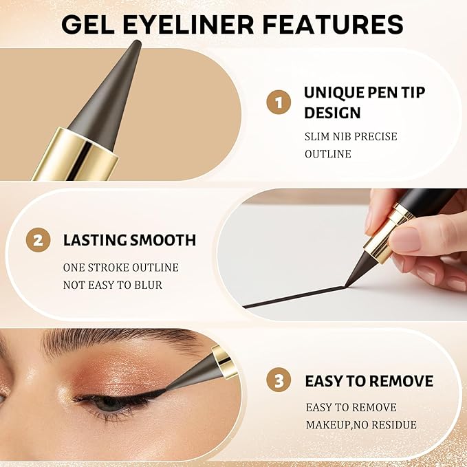EverGlider Brown Gel Eyeliner Pencil, Waterproof Long Wear Cream Eye Liner Crayon, Soft Natural Brown Eyeliner for Subtle Definition & Everyday Makeup (02# Brown)