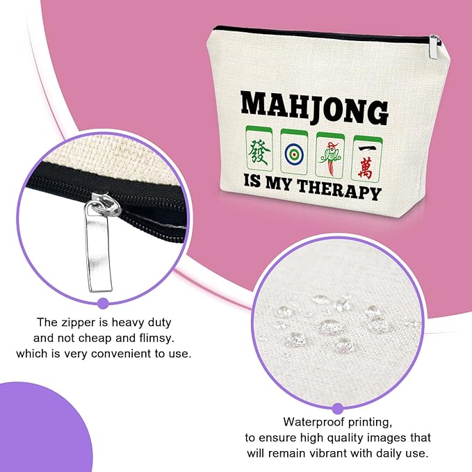 Sazuwu 3PCS Mahjong Gift Makeup Bag Cosmetic Organizers Travel Pouch Mahjong Themed Funny Gift for Players Lover Retirement Christmas Birthday Present