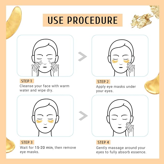 Under Eye Patchs 24k Gold Eye Mask and Hyaluronic Acid and Rose for Dark Circles and Puffiness Wrinkle Eye Bags 30 Pairs