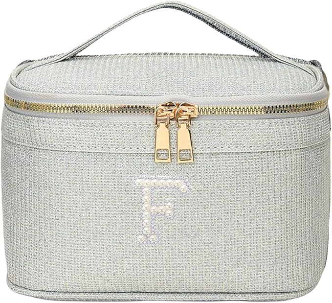 EURYNOME Makeup Bag with Custom Letter F, Water-Resistant Travel Organizer Pouch, (8.3x5.1x5.1 Inch) Cosmetic Case for Women