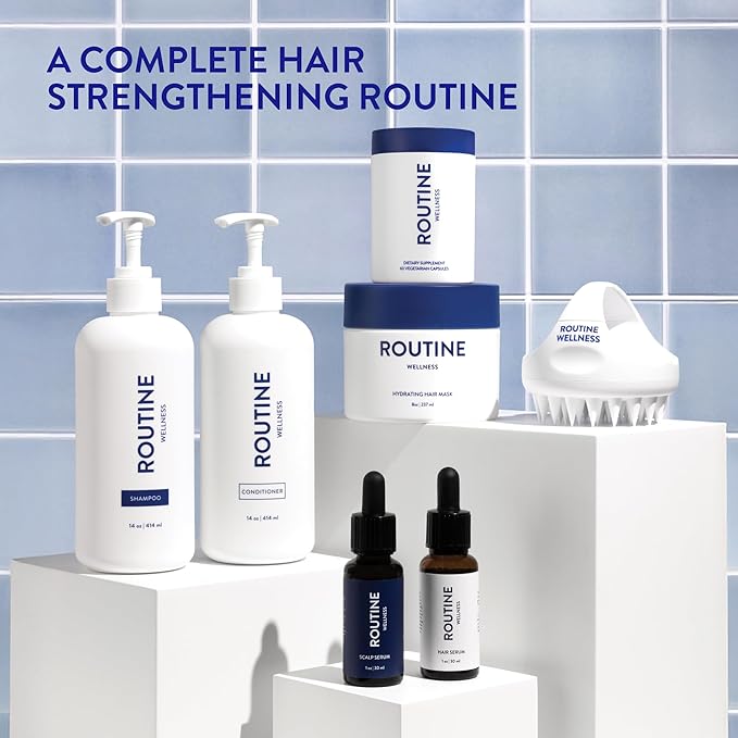 Routine Wellness Anti-Thinning Shampoo for Thinning Hair - Biotin DHT Blocker Women & Men - Color Safe Shampoo for Hair Loss & Healthy Hair - Peony & Pomegranate - 14oz
