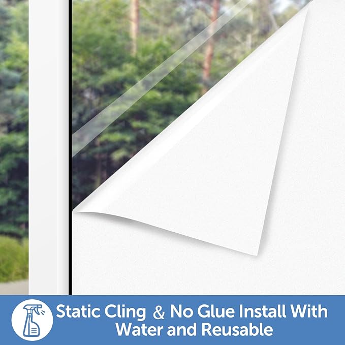 HIDBEA Frosted Window Privacy Film - Non Adhesive Static Cling Glass Stickers Sun UV Blocking Heat Control Door Covering Decals for Home Office(35.4 x 98.4 Inch, Frosted White)