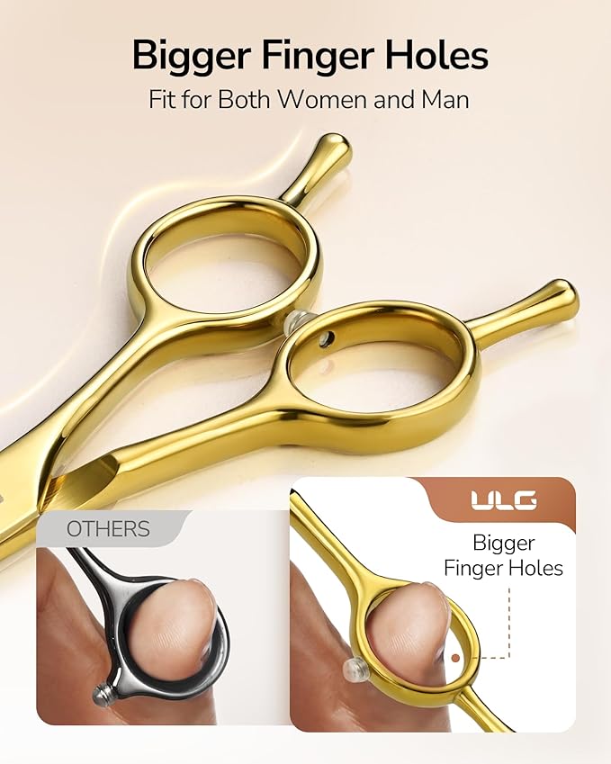 ULG Professional Texturizing & Thinning Shears - 6.5’’ Hair Cutting Scissors, Ultra Sharp Japanese Stainless Steel, Ambidextrous Ergonomic Handle for Barbers, Stylists, Salon & Home Use, Gold