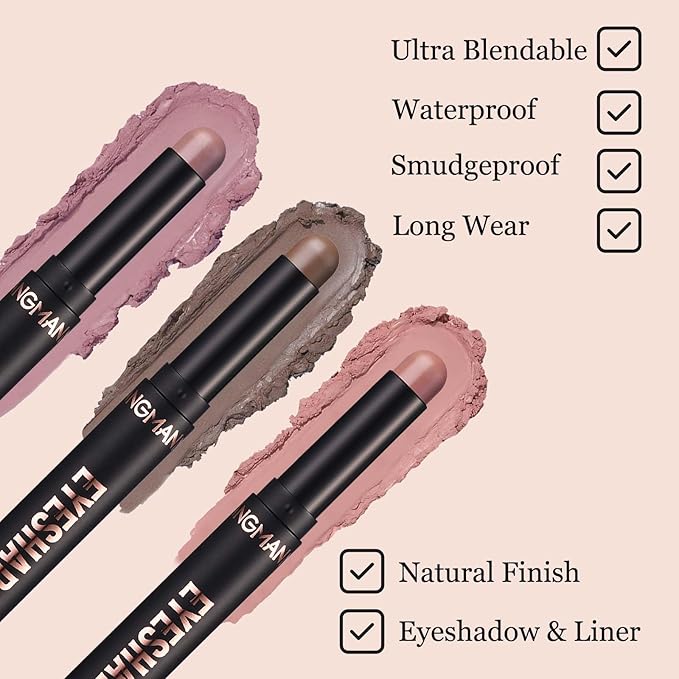 Nude Eyeshadow Stick, Matte Cream Eyeshadow Pencil Makeup, High Pigmented Crease-proof Eye Shadow Brightener Stick, Hypoallergenic Waterproof Long Lasting eye Highlighter stick(19# Light Taupe)