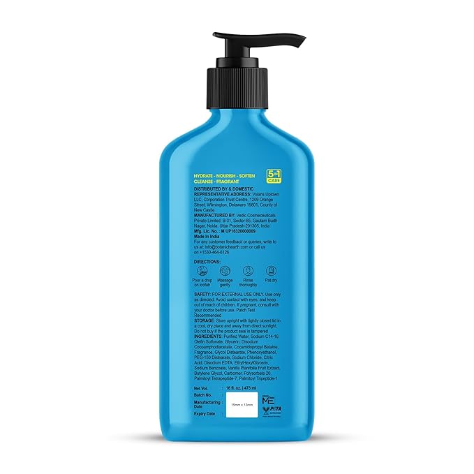 Botanic Hearth Vanilla Body Wash – Hydrating Shower Gel with 5 in 1 Care, Sulphate & Paraben Free, Gentle Daily Cleanser for All Skin Types, 16 fl oz