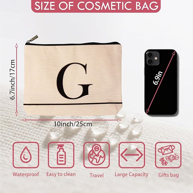 Letter A-Z Initial Personalized Makeup Bags, Birthday Gifts for Women, Monogrammed Gifts for Women Mom Sister Best Friend Bride Bridesmaid, Mothers Day, Christmas, Small Travel Cosmetic Bag (G)