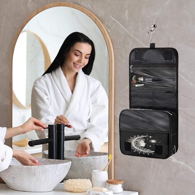 Travel Toiletry Bag for Women & Men Ethnic Moon Sun Hanging Cosmetic Organizer Portable Waterproof Makeup Case Make Up Bag with Compartments Travel Essentials for Bathroom Shower