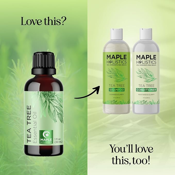 Pure Tea Tree Oil for Hair Skin and Nails - 100% Pure Undiluted Tea Tree Essential Oil with Dropper for Topical Uses Aromatherapy Diffusing and Home and Beauty DIYs - Vegan and Cruelty Free (1 Fl Oz)