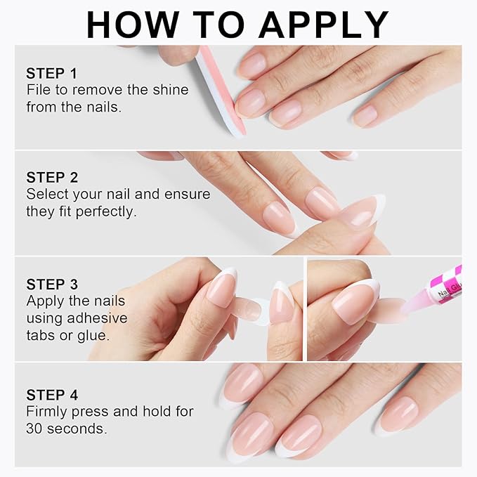 16 size white french tip almond press on nails for women,32 pcs super short petite oval nails with glue and stick, Brown French