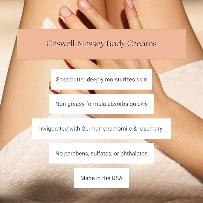 Caswell-Massey Marem Body Cream, Scented Body Lotion for Women, Natural Scented Moisturizer, Soothing, Velvety-Smooth Formula, Made in USA, 8 Oz Jar