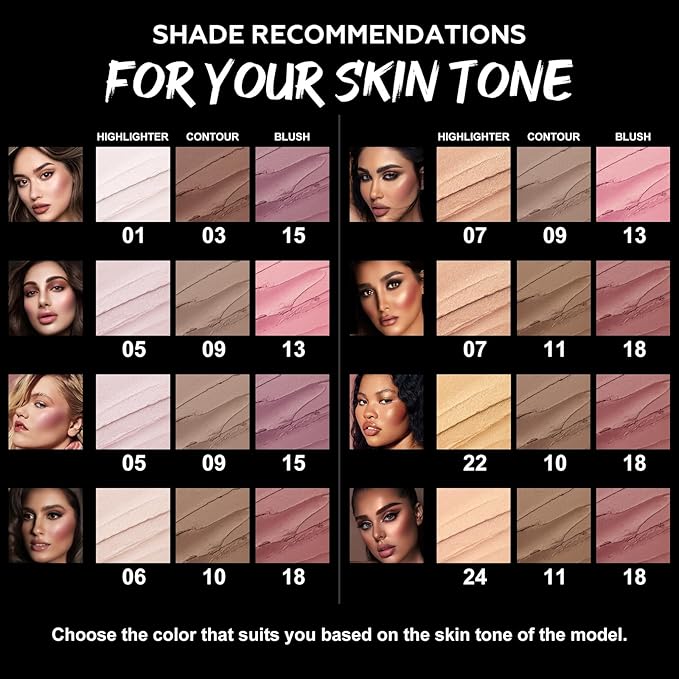 FOCALLURE 3PCS Cream Contour Stick - Highlighter Bronzer Blush Set for Face Sculpting, Non-Greasy Longwear Makeup, Easy to Blend with Natural Matte Finish,SET 6
