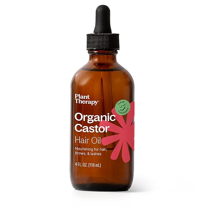 Plant Therapy Organic Castor Oil 4oz - 100% Pure & Natural Grade for Nourishing Hair and Skin Treatment - Cold Pressed - USDA Certified - Hexane Free - Stimulates Hair Growth, Treats Dry Skin