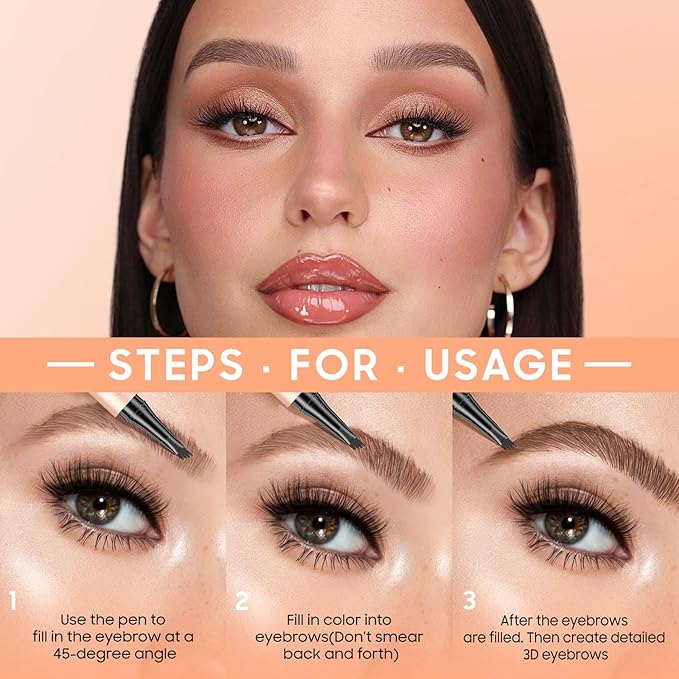 Eyebrow Pen - Upgraded 3D Liquid Eye Brow Microblading Pencil With Micro 4 Point Lift & Brow Pen Snatch, Long-Lasting Waterproof (Dark Brown)
