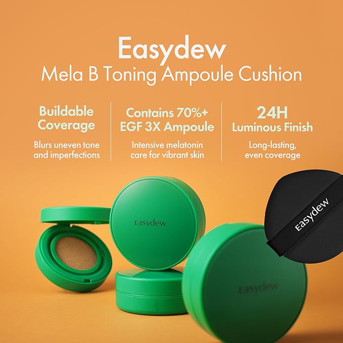 Easydew Mela B Toning Ampoule Cushion Refill - 2-in-1 Korean Skin Care & Face Beauty Makeup - Age-Defying Full Coverage Cushion Foundation with Niacinamide & Hyaluron-Vital C 0.45 oz (#45 Espresso)