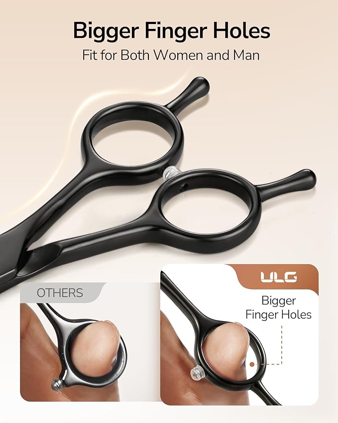 ULG Professional Hair Cutting Scissors 6.5 Inch – Sharp Barber Shears, Stainless Steel Symmetrical Salon Haircut Scissors for Women, Men, Kids, Gloss Paint Finish, Black