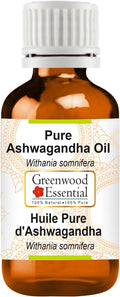 Greenwood Essential Ashwagandha Oil (Withania somnifera) | Infused | Pure | Non-Sticky | Lightweight | Ayurvedic | For Body Massage | Men & Women | 15ml (0.50 oz)