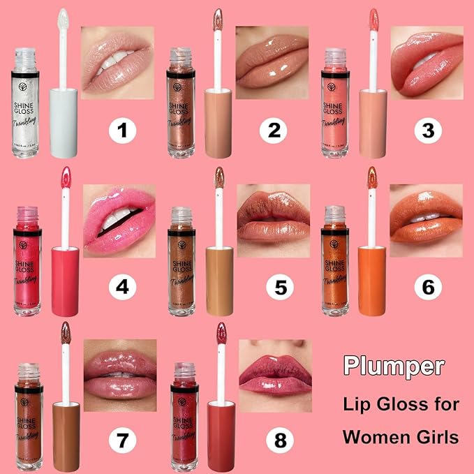 Pink Lip gloss Lip Plumper Gloss Shimmer High Shine Lip Gloss Moisturizing Tinted Lip Gloss Long Lasting Waterproof Lip Oil (04# Magenta Shimmer)