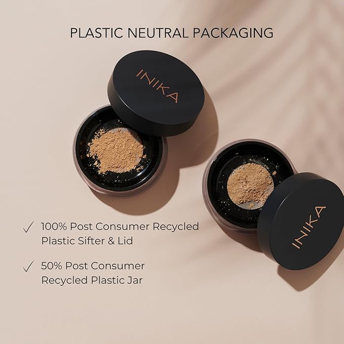 INIKA Organic Mineral Powder Foundation SPF 25 - Vegan Makeup, Natural Looking, Buildable Coverage, Flawless Radiance & Glow, Blemish Coverage, Cruelty Free, Sustainable Packaging, Inspiration, 8g
