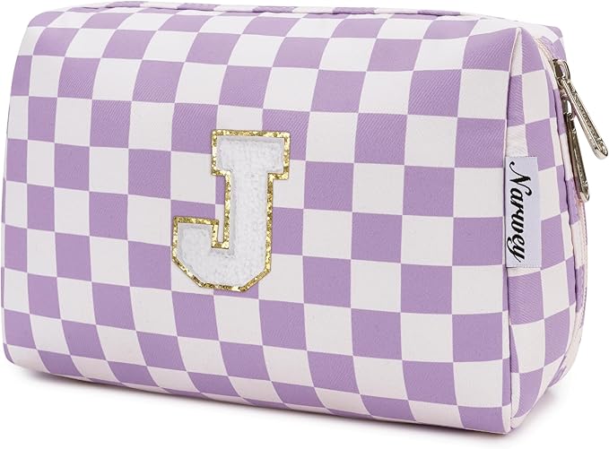Narwey Birthday Gifts for Women Teen Girls Kids Personalized Initial Makeup Bag Monogram Preppy Cosmetic Bag Trendy Stuff 6 8 10 11 12 13 14 16 18 Years Old Travel Toiletry Bag (Purple J-1)