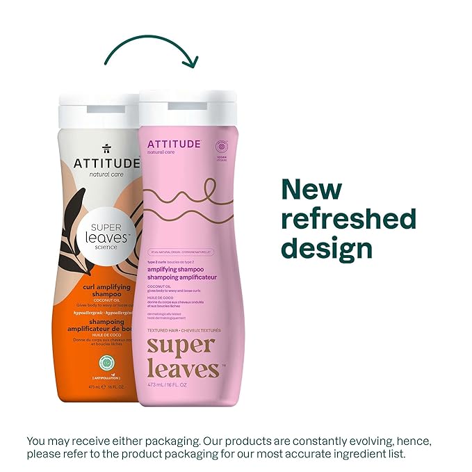 ATTITUDE Amplifying Shampoo for Curly Hair with Coconut Oil, EWG Verified, Vegan and Naturally Derived Ingredients, 2a, 2b, 2c Curl Type, Gives body to Curls, 16 Fl Oz