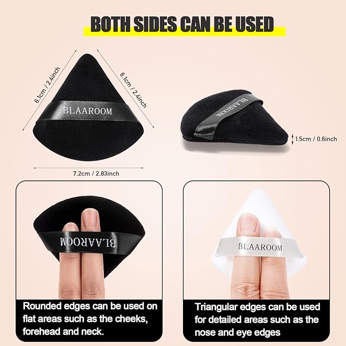 BLAAROOM 12 Pcs Velour Powder Puff Face Makeup Triangle Powder Puffs Face Exquisite Makeup Eyes and Corners Contouring for Loose Powder Wet Dry Cosmetic Foundation Sponge Makeup Tool