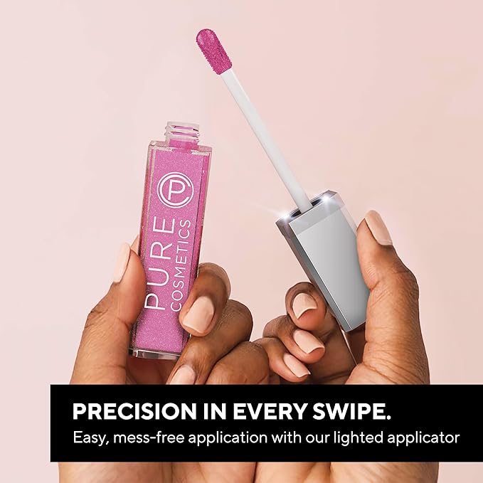 Pure Illumination Light-Up Lip Gloss with LED-Lit Applicator Brush + Side Mirror, Non-Sticky, Moisturizing Hydrating Lip Glosses with Lanolin, Jojoba Oil, & Vitamin E, Girl Crush