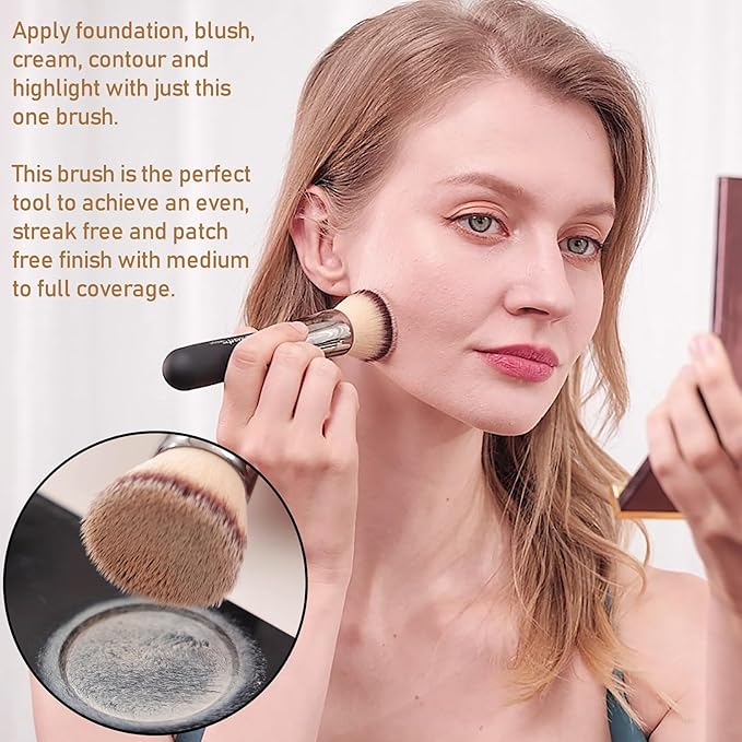 Bueart Design Flat Top Buffing Foundation makeup Brush ULTRA SOFT DENSE Kabuki Make up Brush for Liquid, Cream, Mineral Powder Blending, Flawless Face Brush makeup Brushes