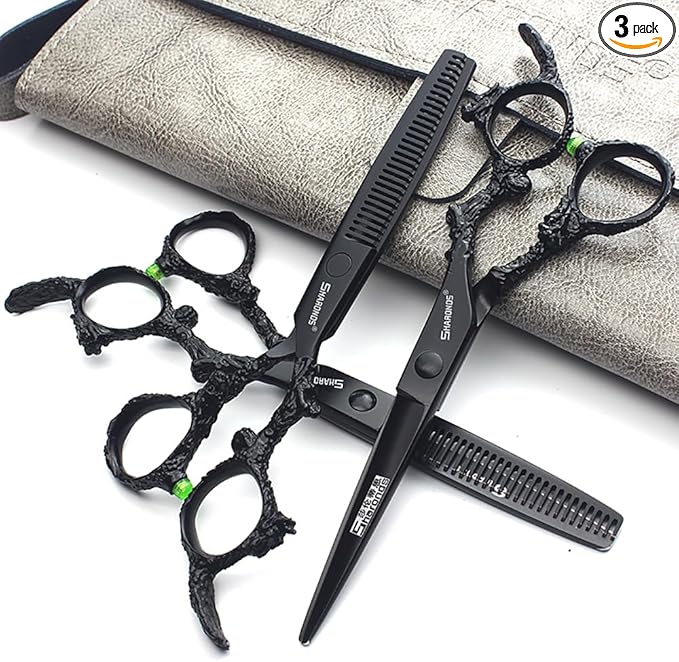 6 inch hair stylist barber scissors black plate dragon 440C hairdressing cutting scissors+thinning scissors (6 inch 3PC)