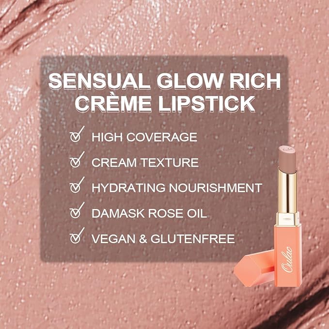 Oulac Nude Lipsticks for Women, Peach Matte Lip Stick, Full Coverage Lip Color, Satin Matte Finish, Cream Texture, Hydrating, Infused with Hyaluronic Acid, Vegan & Clean Beauty 4g SG02 Bodylicious