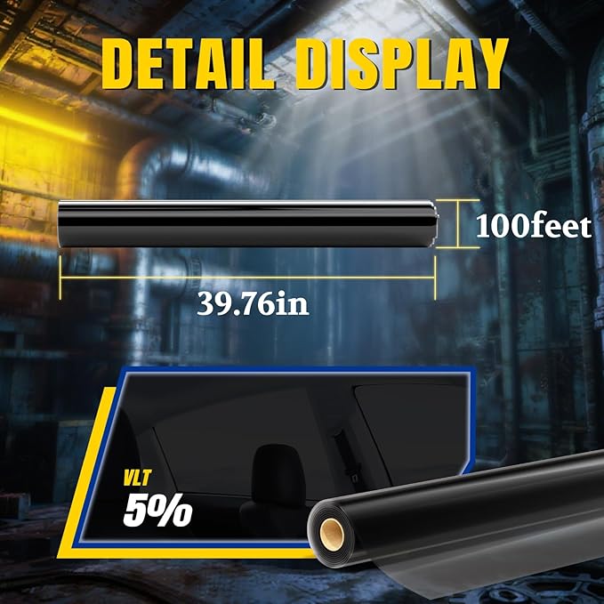 ARANA 5% Car Window Film, 5% Percent VLT 40" x100FT Car Window Tint Roll, Automotive Tint for Heat & UV Blocking, Privacy Anti-Glare, Scratch & Explosion Proof Tinted Film