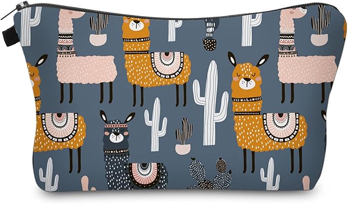 Cute Travel Makeup Bag Cosmetic Bag Small Pouch Gift for Women (Llama Cactus)