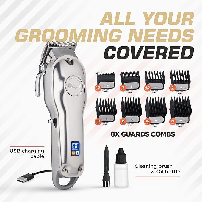 Fagaci Professional Hair Clippers and Trimmer Set - Cordless, 440C Blades