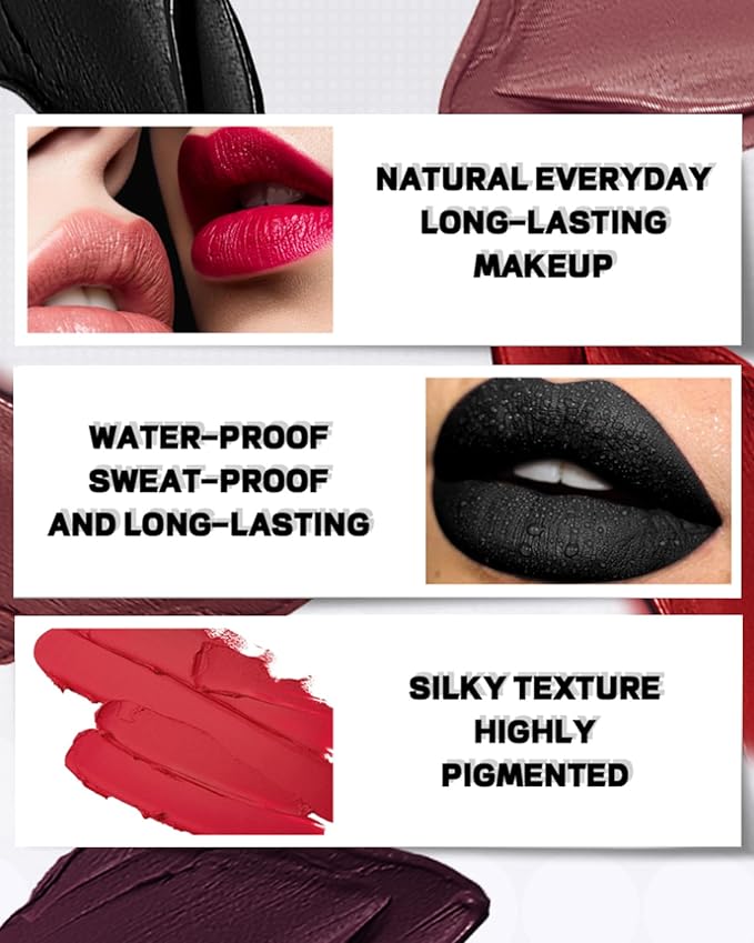 Red Lipstick Long Lasting for Women, Hydrating Matte Velvet Lip Gloss Nude Liquid Lipstick Nude Intense Lip Color Non Stick Smudge-Proof & Waterproof Lipgloss Bold Glow Goth Lip Stick Makeup-03