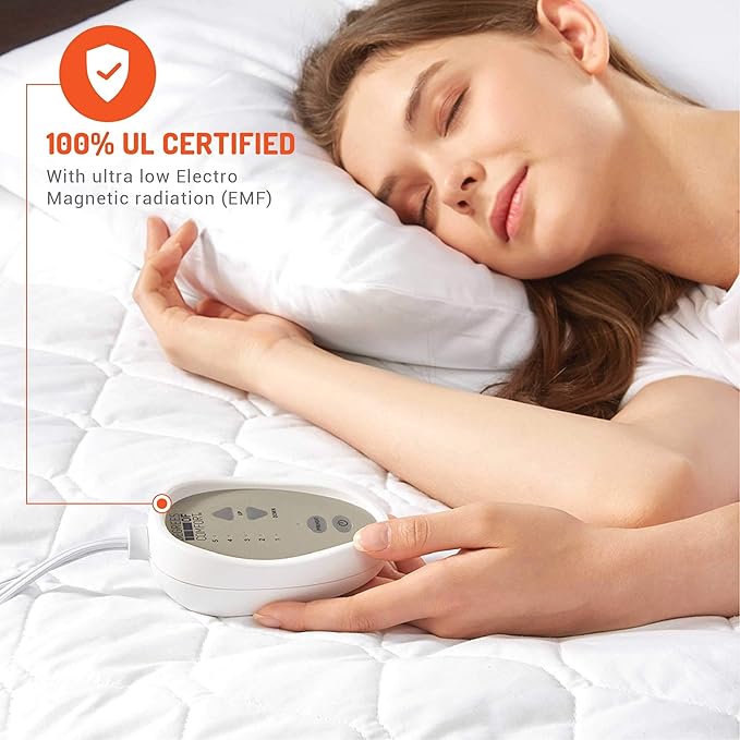 Degrees of Comfort Dual Control California King Heated Mattress Pad | Electric Bed Warmer W/Adjustable Zone Heating | Fit Up to 15 Inch | 12.5ft Long Cord, White