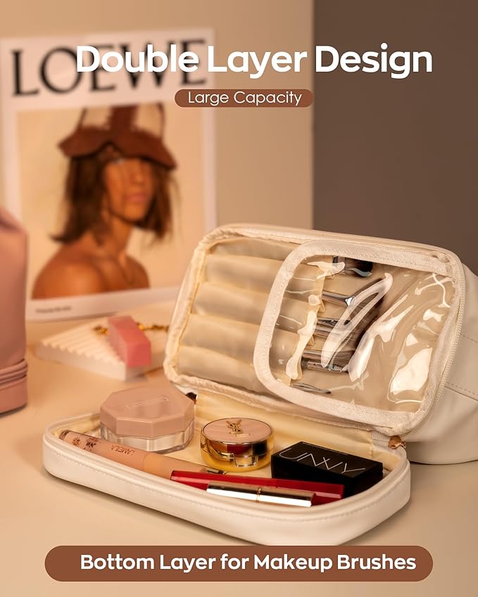 Customized Mom Gifts, Personalized Makeup Bag with Handle, Gifts for Teacher Cosmetic Bag with Makeup Brush Organizer, PU Leather Travel Toiletry Bag, Gifts for Friends Female Mom Presents