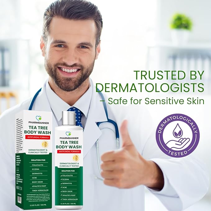 Tea Tree Antifungal Body Wash – Soothes Folliculitis, Acne, Jock Itch, Athlete’s Foot, Ringworm, Tinea Versicolor, Body Odor, Eczema & Dermatitis-Prone Skin