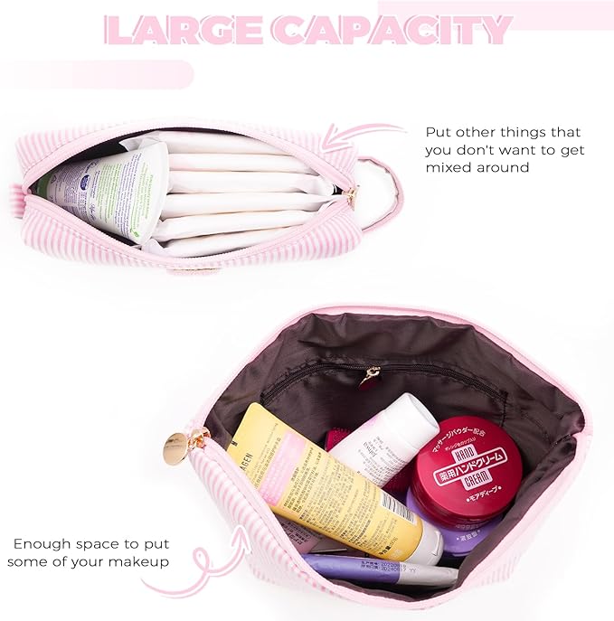 Personalized Makeup Bag for Women Girls - Fashion Cosmetic Bag Trendy Travel Toiletry Bag with Initials Letter - Teen Gifts - Pink,N