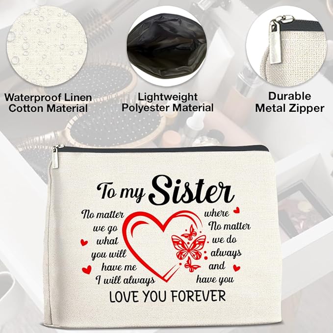 Sister Gifts Makeup Bag Christmas Birthday Gifts for Sister Cosmetic Bag Zipper Makeup Pouch