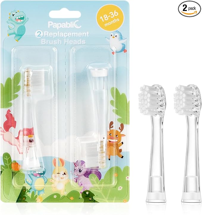 Papablic Replacement Toothbrush Heads - 2 Count | Compatible with Papablic BabyHandy & Toddler Sonic Electric Toothbrushes (18-36 Months)