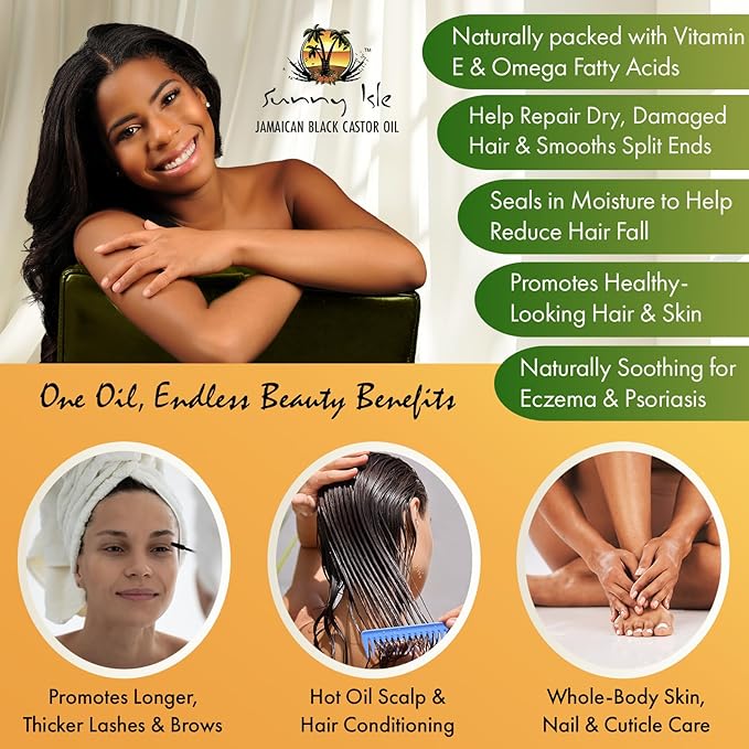 Sunny Isle Jamaican Black Castor Oil 2oz | 100% Natural for Hair, Scalp and Skin Care