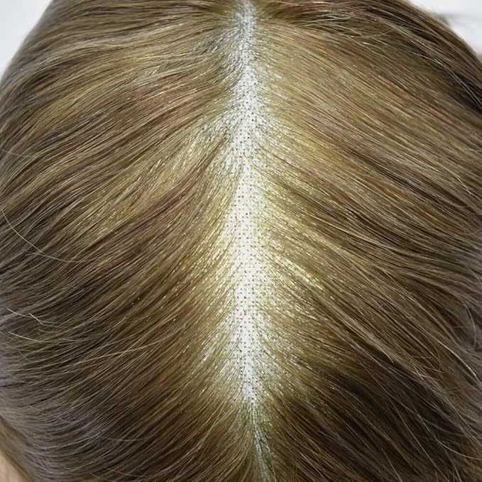 FACE MIRACLE Toupee for Men French Lace Hairpiece Human Hair Replacement System Skin PU Mens Toupee Hair Wigs for Man V-Looped Front Hair Prosthesis 6"X9" 7# VERY LIGHT BROWN