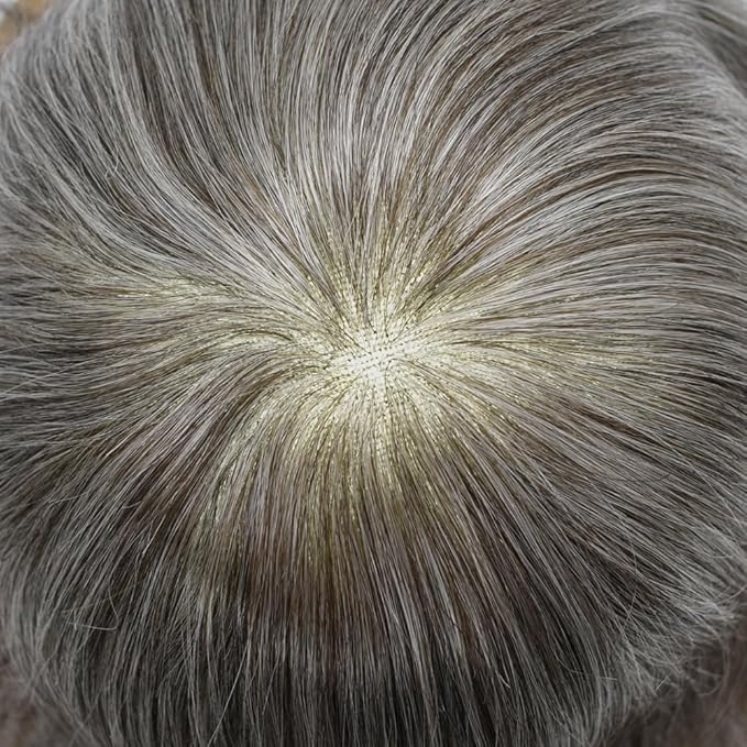 FACE MIRACLE Mens Toupee Lace Front Hairpieces Soft Human Hair Replacement System Natural Hairline Toupee for Men French Lace Poly V-Looped Mens hair Units 6"X8" #260 Darkest Brown with 60% Gray