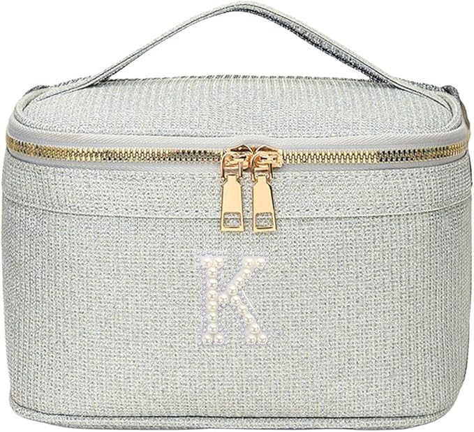 EURYNOME Makeup Bag with Custom Letter K, Water-Resistant Travel Organizer Pouch, (8.3x5.1x5.1 Inch) Cosmetic Case for Women