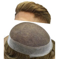 FACE MIRACLE Toupee for Men Lace Center Mens Toupee Hairpiece for Man Human Hair Replacement System Lace Center with Poly around Hair Units Mens Wig Hair Prosthesis 6"X9" 7# VERY LIGHT BROWN